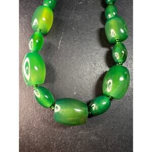 Green onyx beaded necklace with sterling silver toggle clasp